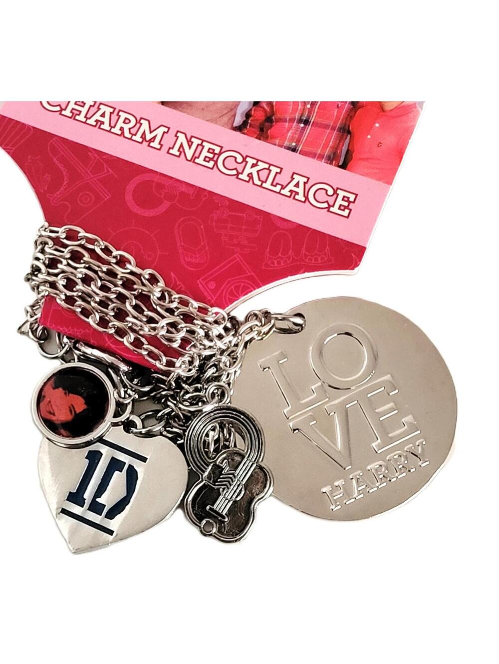 One Direction 1D "Love Harry" Multi Charm & Pendant Necklace with Chain - NEW